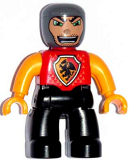 LEGO 47394pb056 Duplo Figure Lego Ville, Male Castle, Black Legs, Red Chest with Dragon Shield, Bright Light Orange Arms and Hands, Stubble and Open Mouth